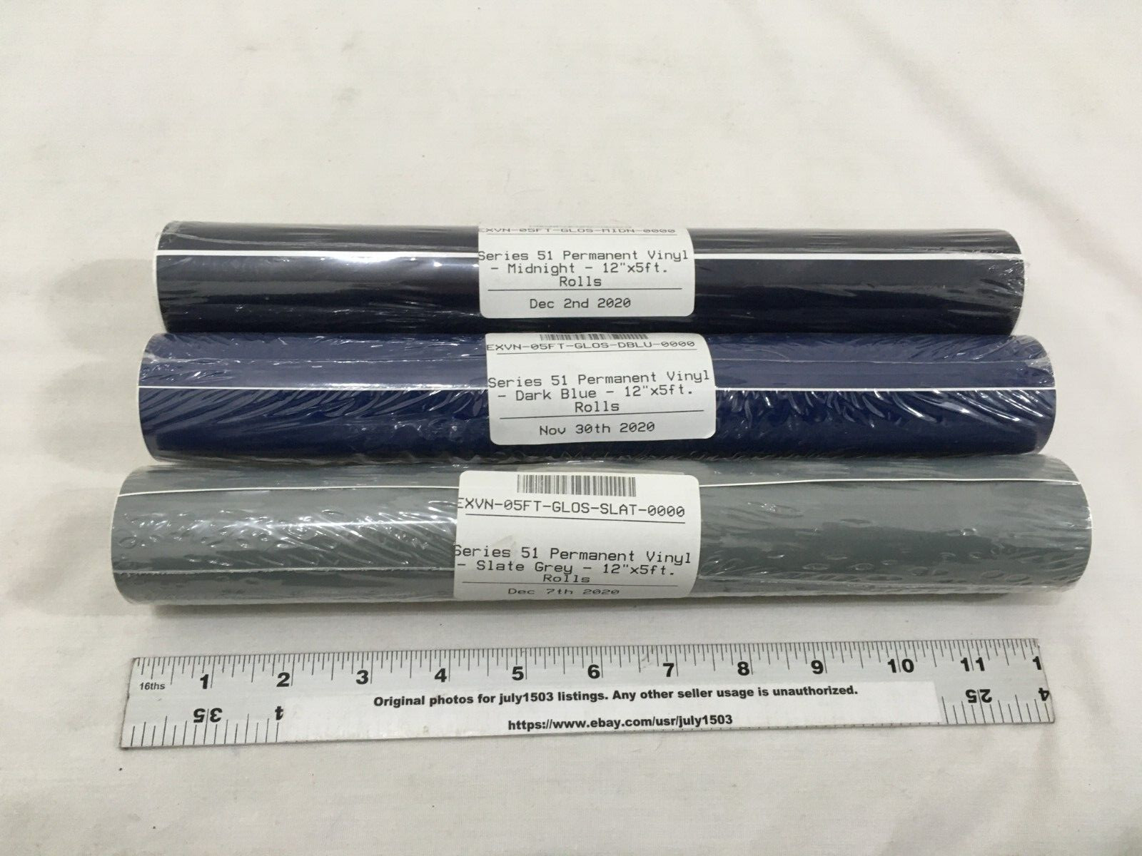 (3) NEW 12" x 5ft Sealed Rolls Series 51 Vinyl - Slate Grey, Dark Blue, Midnight