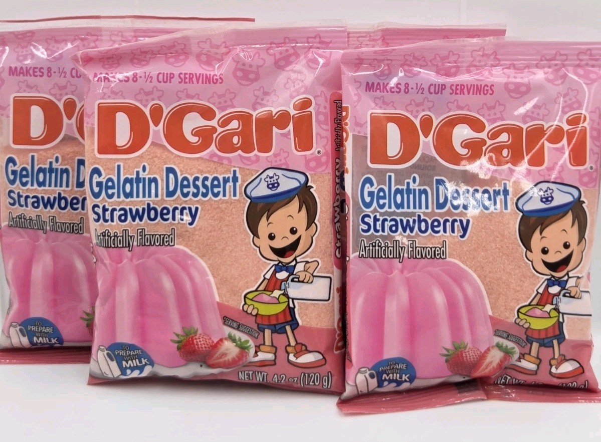 Lot Of 4 Packs D'Gari Strawberry Gelatin Dessert 4.2 Oz Powder 120g BB 06/2027