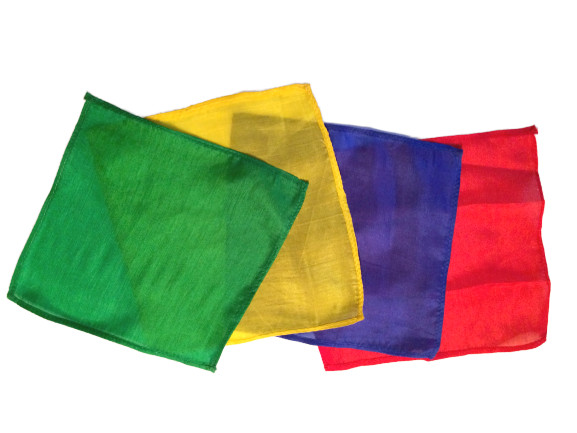 4 Set MAGICIANS 6" SILKS Magic Trick Red Yellow Blue Green Perfect for Thumb Tip