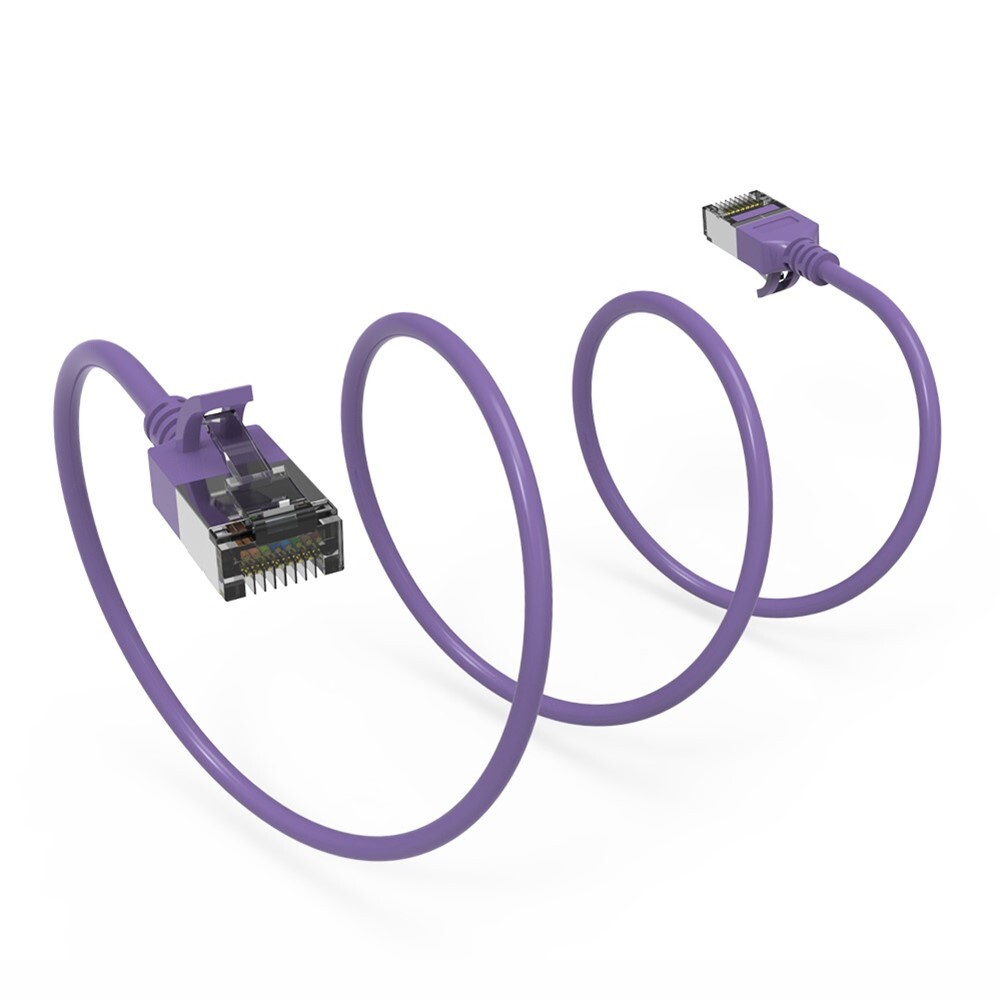 2FT Cat8 RJ45 Network LAN Ethernet U/FTP Shield Patch Cable Slim 30AWG Purple