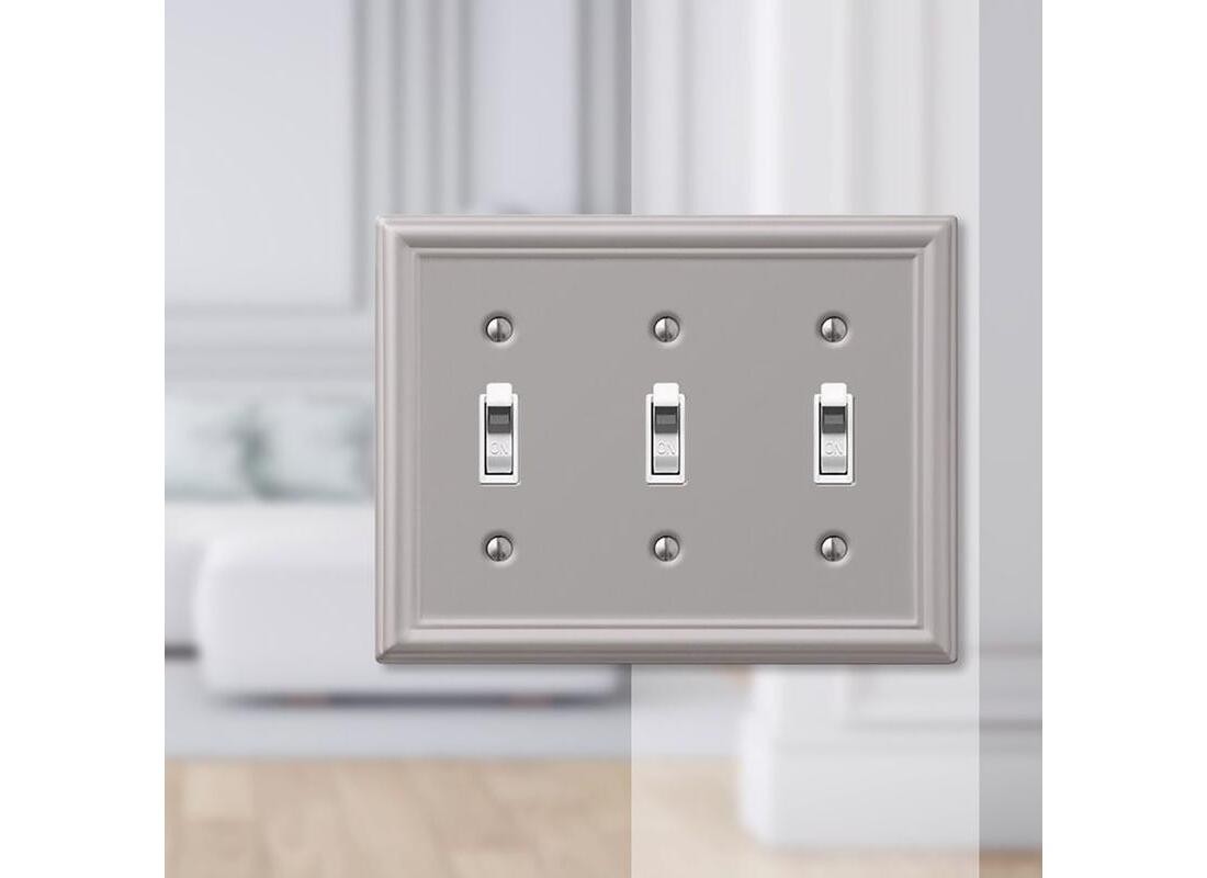 Wall Plate Chelsea Brushed Nickel Gray 3 gang Stamped Steel Toggle Brushed Nicke