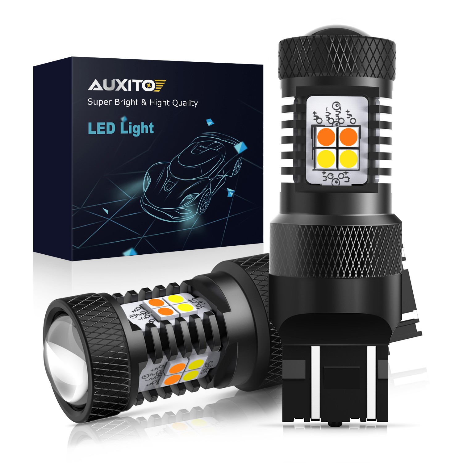 2 Pack 7443 7444NA 7443A T20 Switchback LED Bulbs Amber/ White Anti Hyper Flash