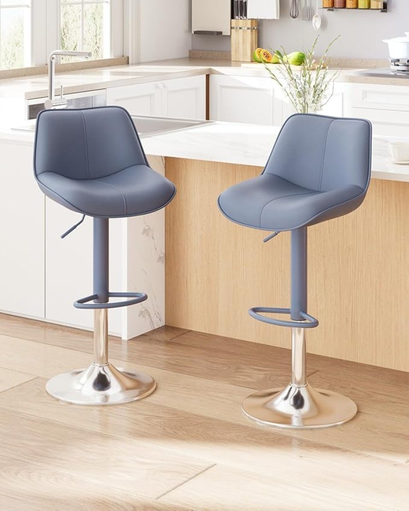 2 Set Adjustable Swivel Faux Leather Barstools 26-34 Inch with Footrests