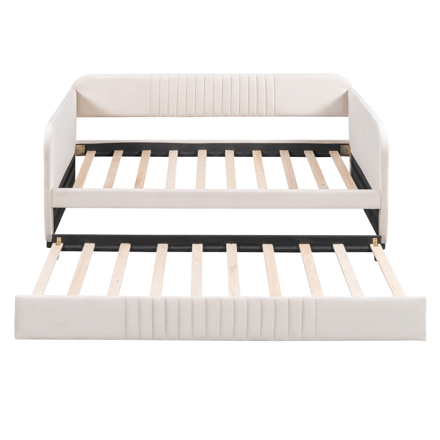 Twin Size Daybed with Trundle Upholstered Bed Frame Sofa Bed Beige/Blue/Gray