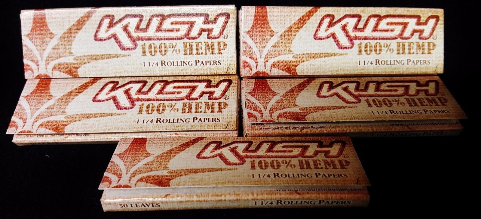 5 Packs KUSH 100% HEMP 1 1/4 Rolling Papers 50 Per Pack Free Shipping