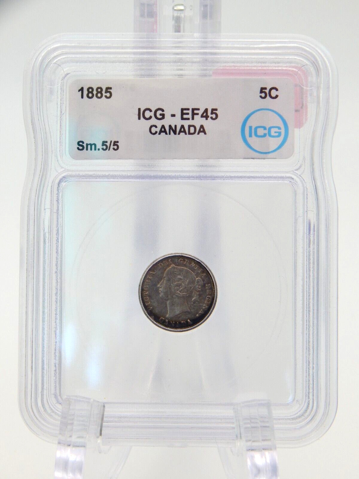 1885 Canada 5 Cent Piece Coin - Nickel - ICG Graded EF 45 -(BT727)