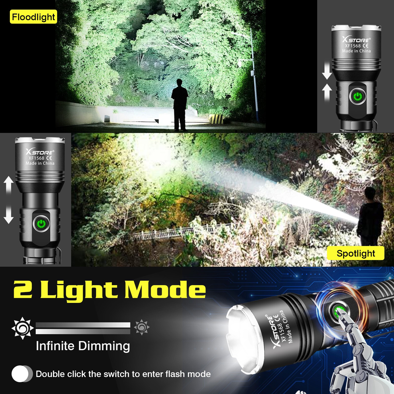 Super Bright 5000000Lumen 2Modes LED Flashlight Rechargeable Tactical Work Light