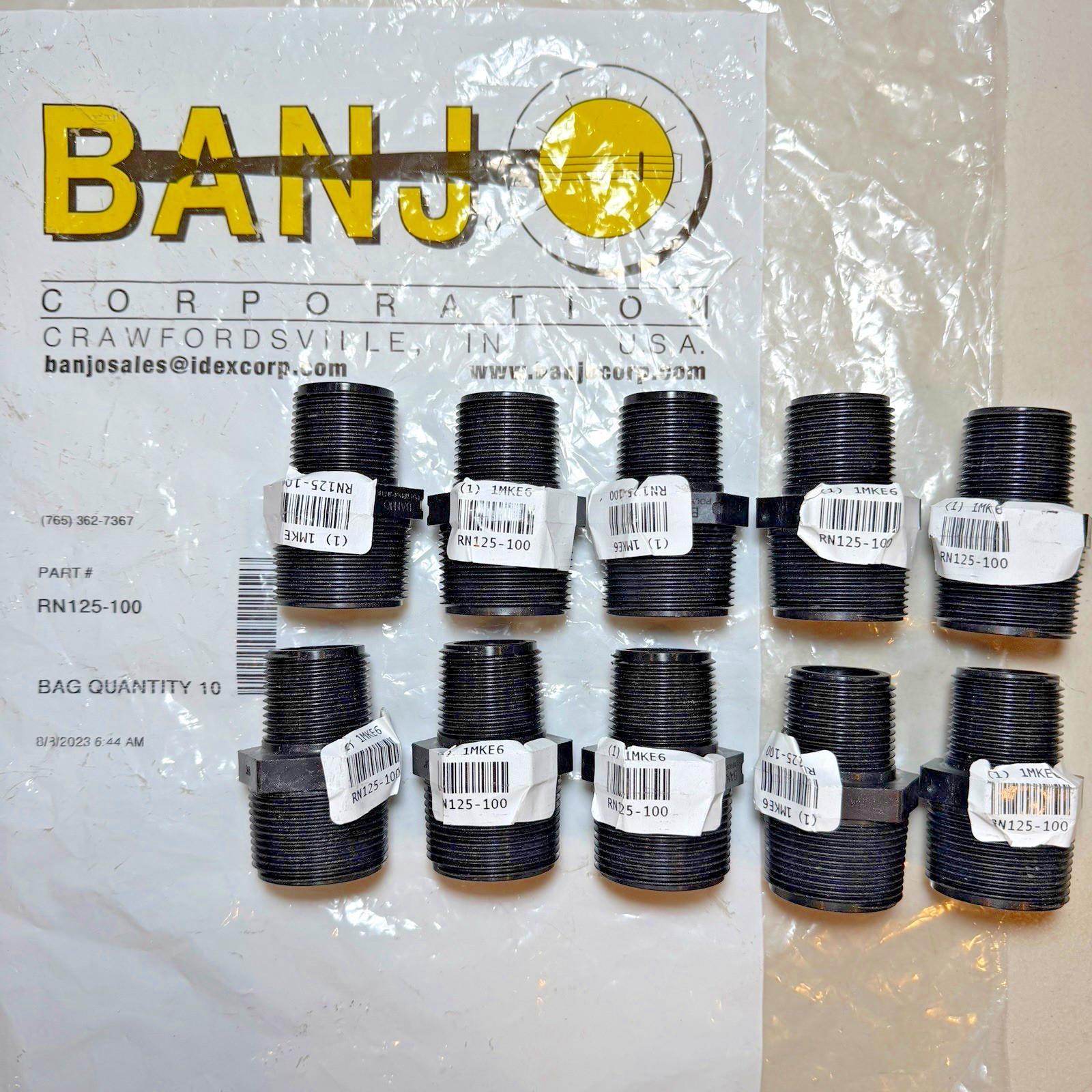 (Qty 10) Banjo RN125-100 1-1/4" x 1" Reducing Nipple, Polypropylene, Schedule 80