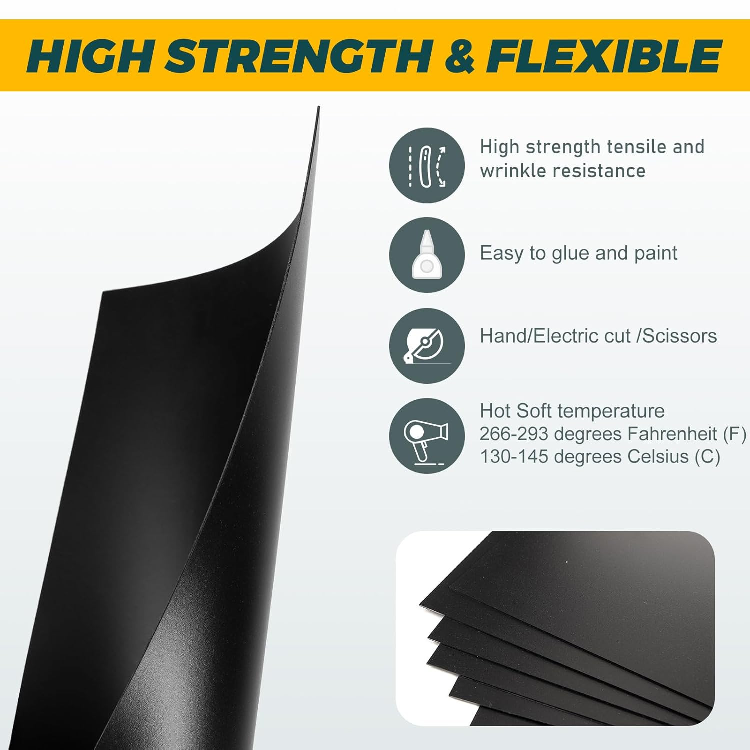 6 Pack Black Plastic Sheets 8x12 Inch 0.04in Flexible DIY Craft Panels