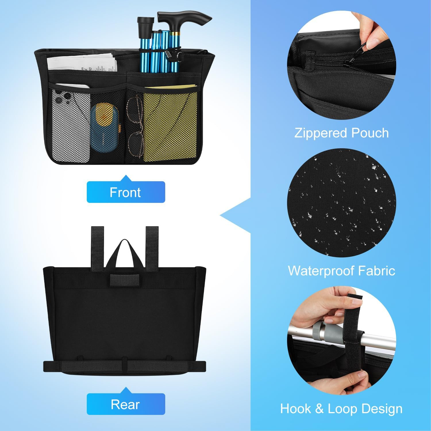 Wheelchair Side Bag Waterproof Storage Pouch for Rollator Walker Armrest