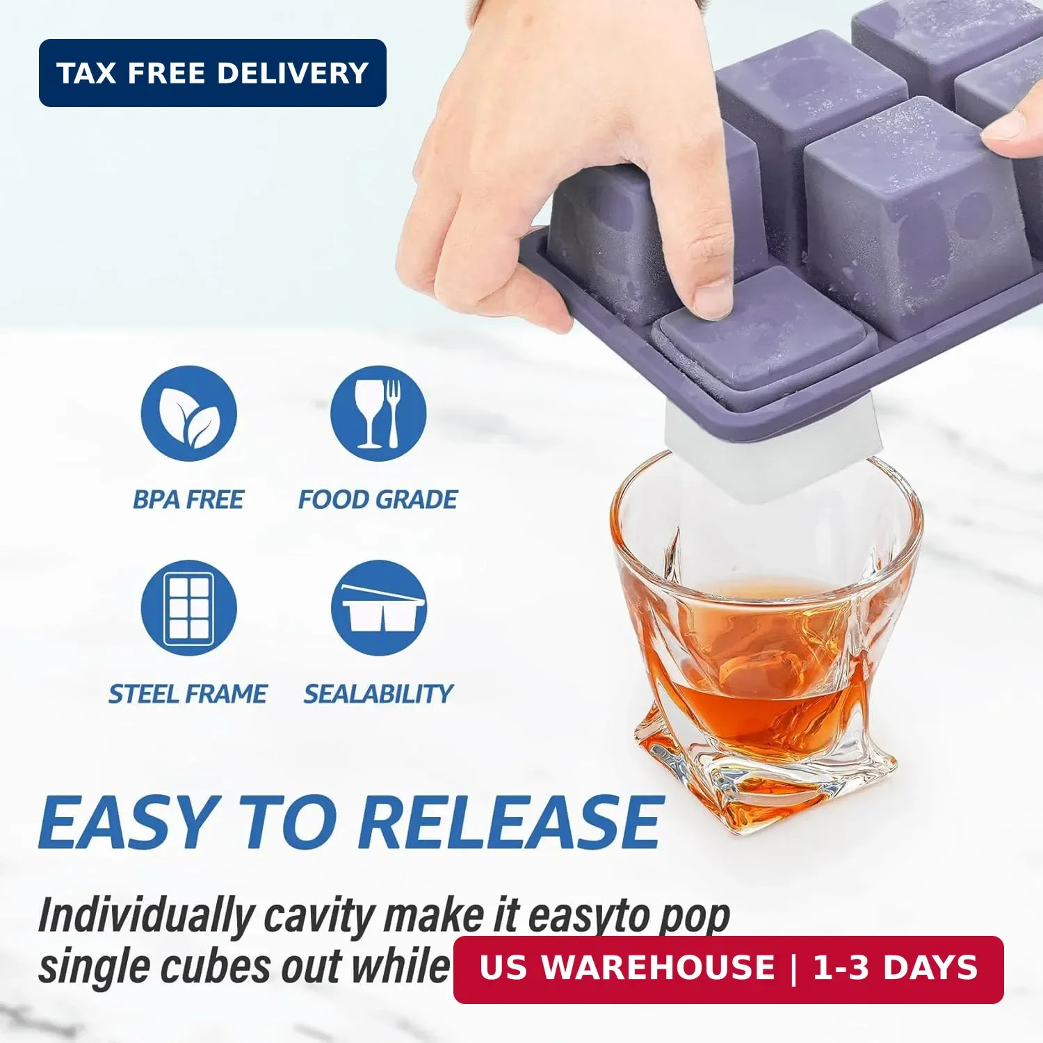Large Silicone Ice Cube Trays with Lids, 2 Pack, Makes 2-Inch Cubes | Ea