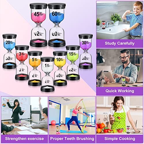 9 Pieces Sand Timer Colorful Hourglass Sand Clock Timer