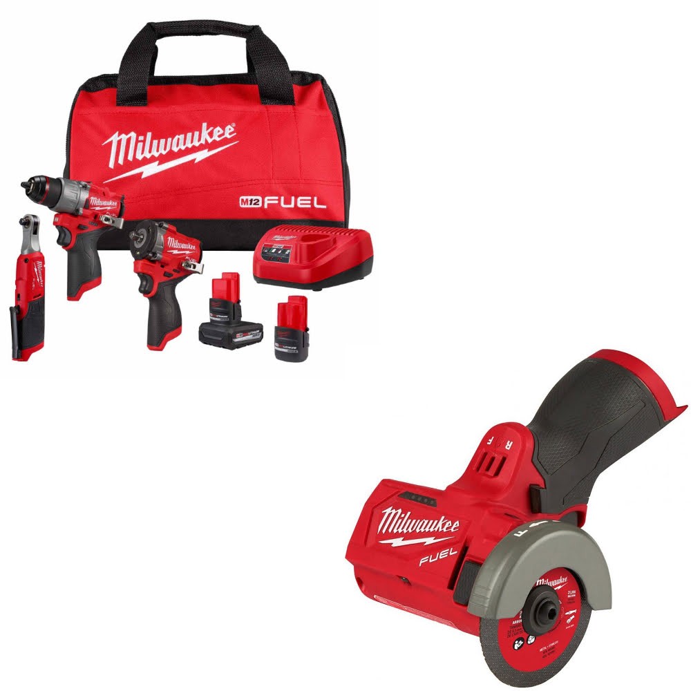 Milwaukee 3424-23 + 2522-20 M12 FUEL 3-Tool Combo Kit w/ 3" Cut Off Tool
