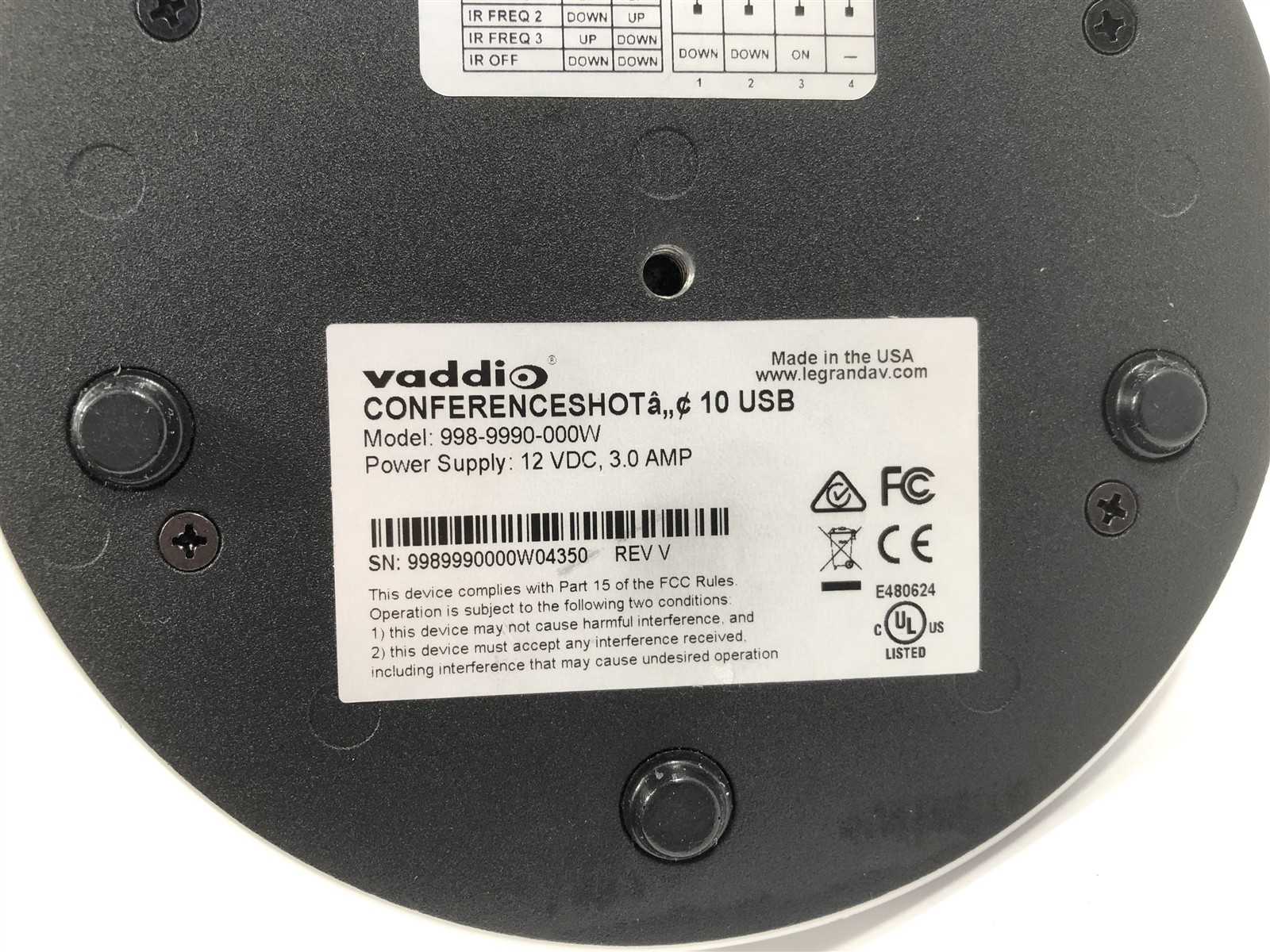NEW Open Box Vaddio ConferenceSHOT 10 USB WHT Conferencing Camera 998-9990-000W