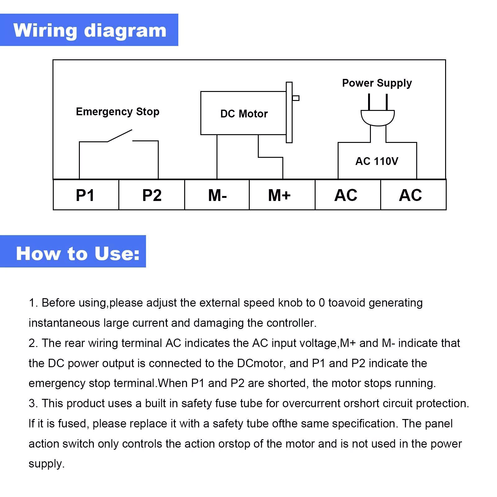 500 W DC motor speed controller with AC 110 V input allowing for direct startup