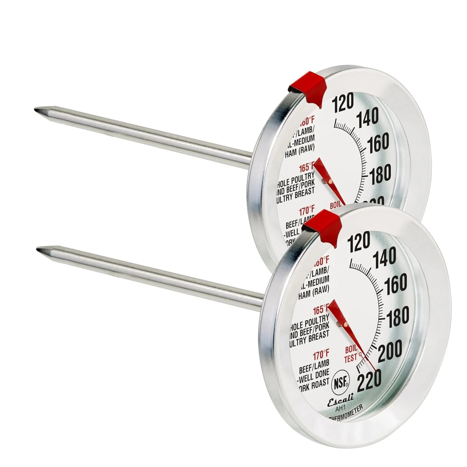 Escali AH1 2 Pack Oven Safe Meat Thermometers, Stainless Steel, Thermometer with