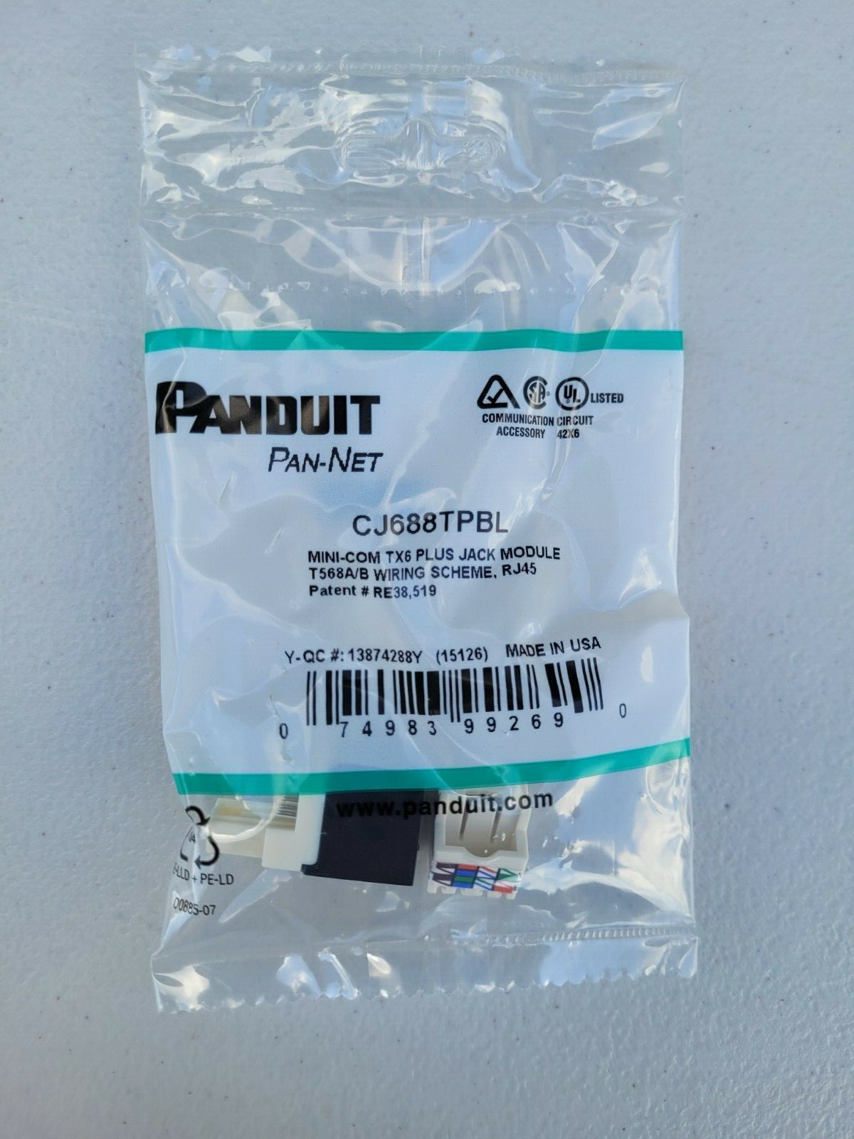 New Set of 2 Panduit CJ688TPBL Mini-Com® TX6™ PLUS TP Style UTP Jack Module Blk