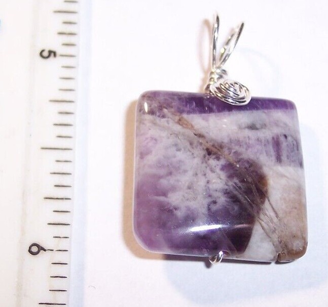 R Auralite 23 Amethyst polished square crystal cut piece Pendant reiki SS