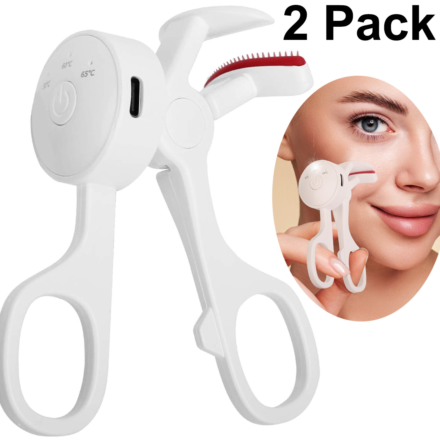 2PC Electric Heated Eyelash Curler Rechargeable 3 Heat Modes Makeup Curling Tool
