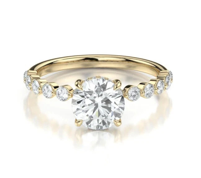 Round Cut 2.40 Ct White Moissanite Bridle Engagement Ring 14K Yellow Gold FN