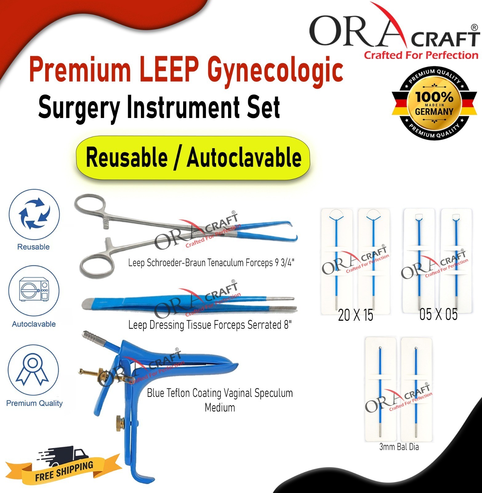 LEEP Insulated Gynecologic Surgical Instrument Set Speculum Tenaculum Loop Elect