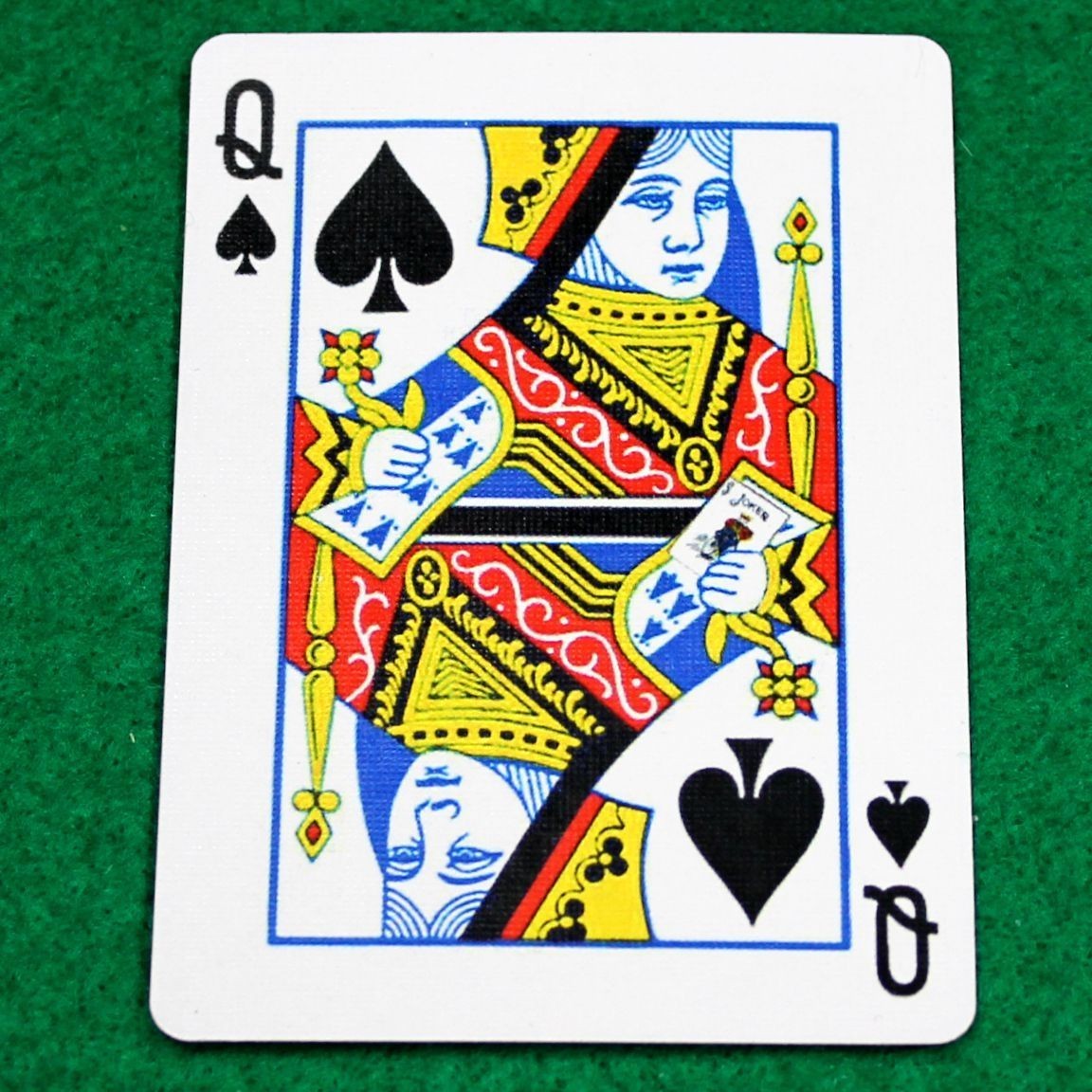 Queen of Spades Reveals Color Joker, Bicycle Printed Gaff Card, Blue