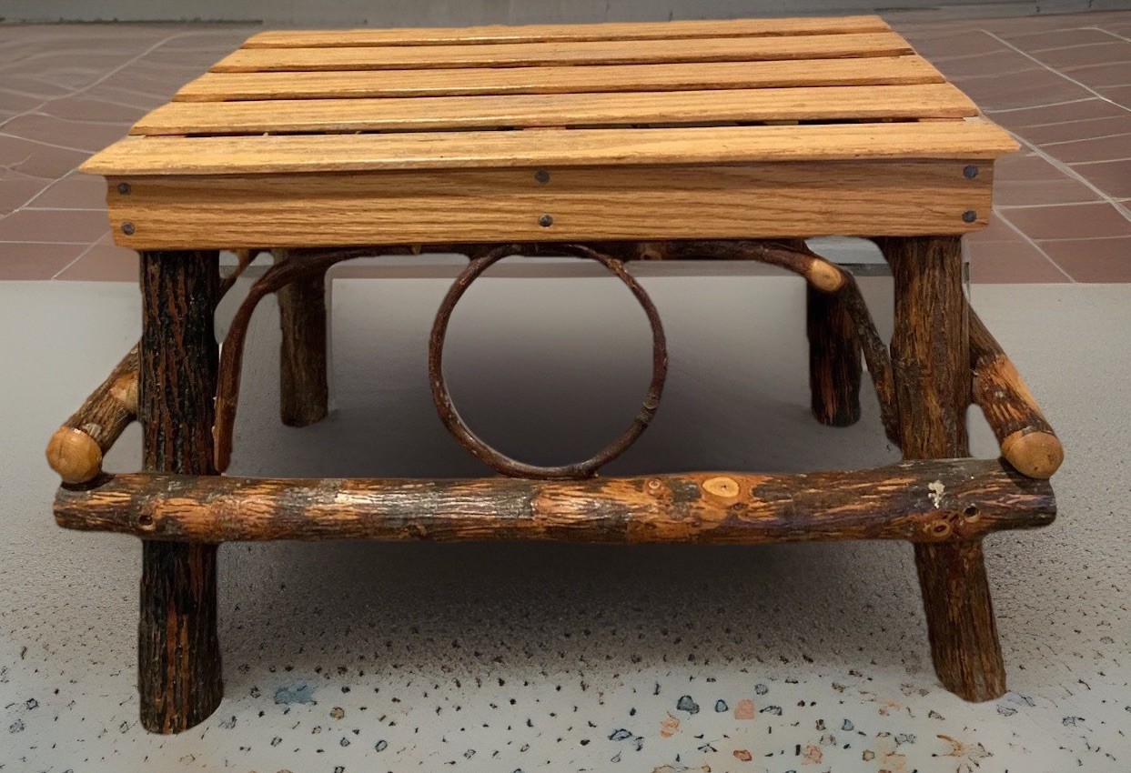 Adirondack Footstool Hickory Twig Oak 21”Lx16”Wx14” Amish Made Indiana Signed