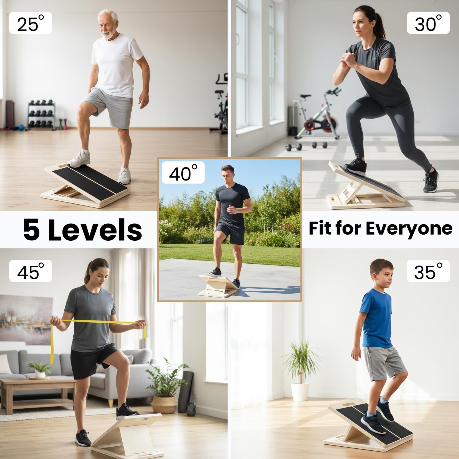 Adjustable Wooden Slant Board for Calf Stretching & Hamstring Flexibility – P...