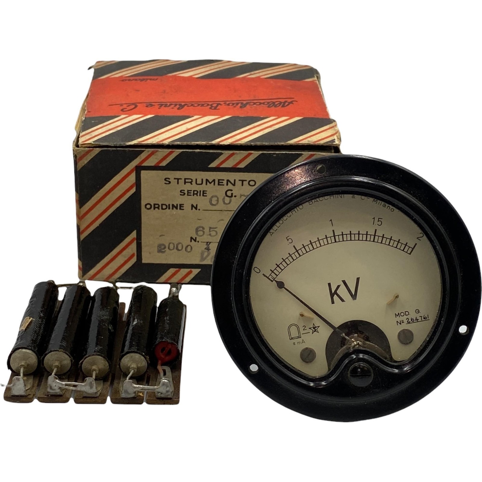 MOD.G Allocchio Bacchini Analog Panel Voltmeter 0-2kV Moving Coil 2mA 84mm With