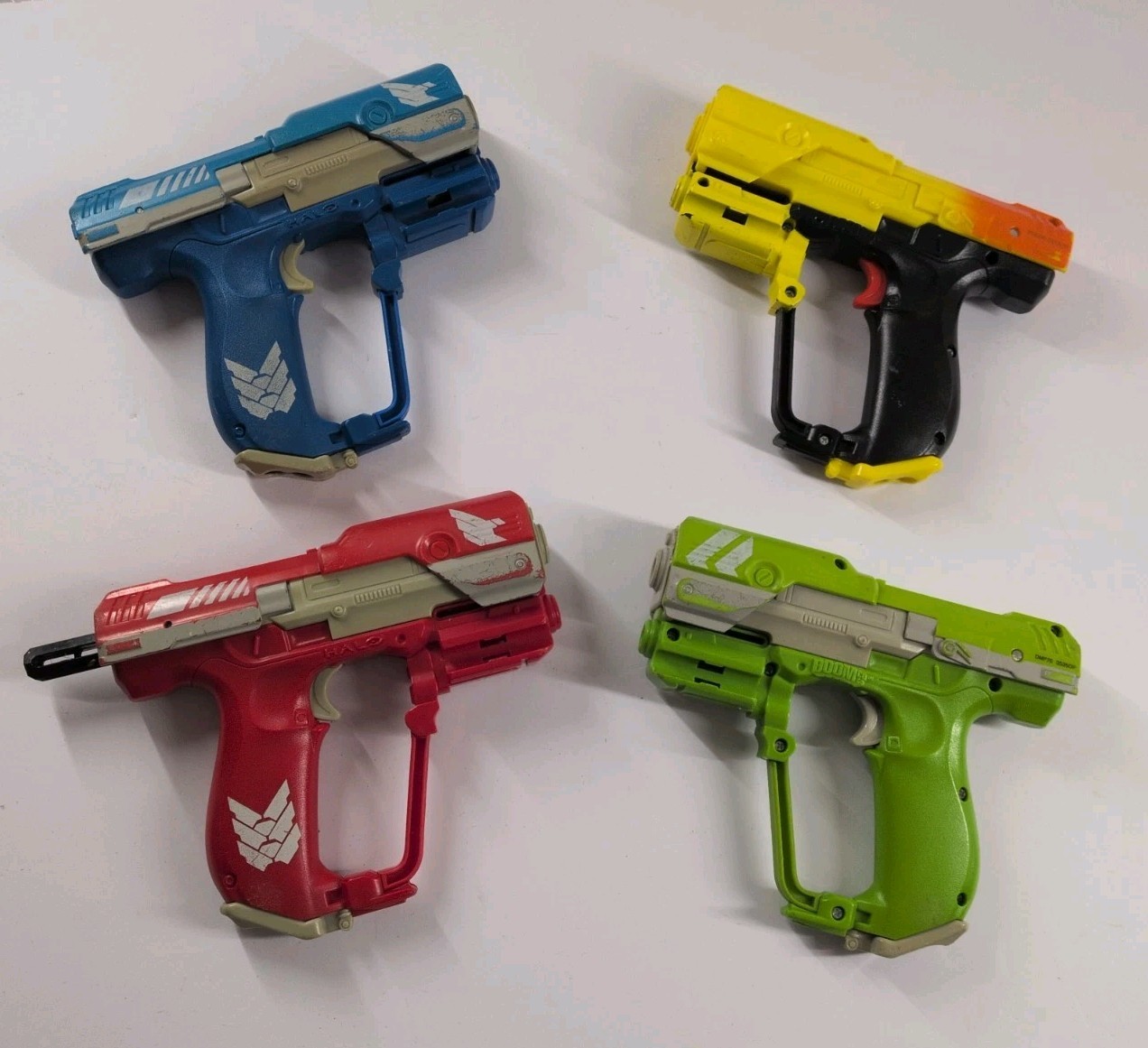 Lot of 4 Mattel BOOMco Halo UNSC M6 Magnum Blasters Red Blue Green Yellow AS-IS