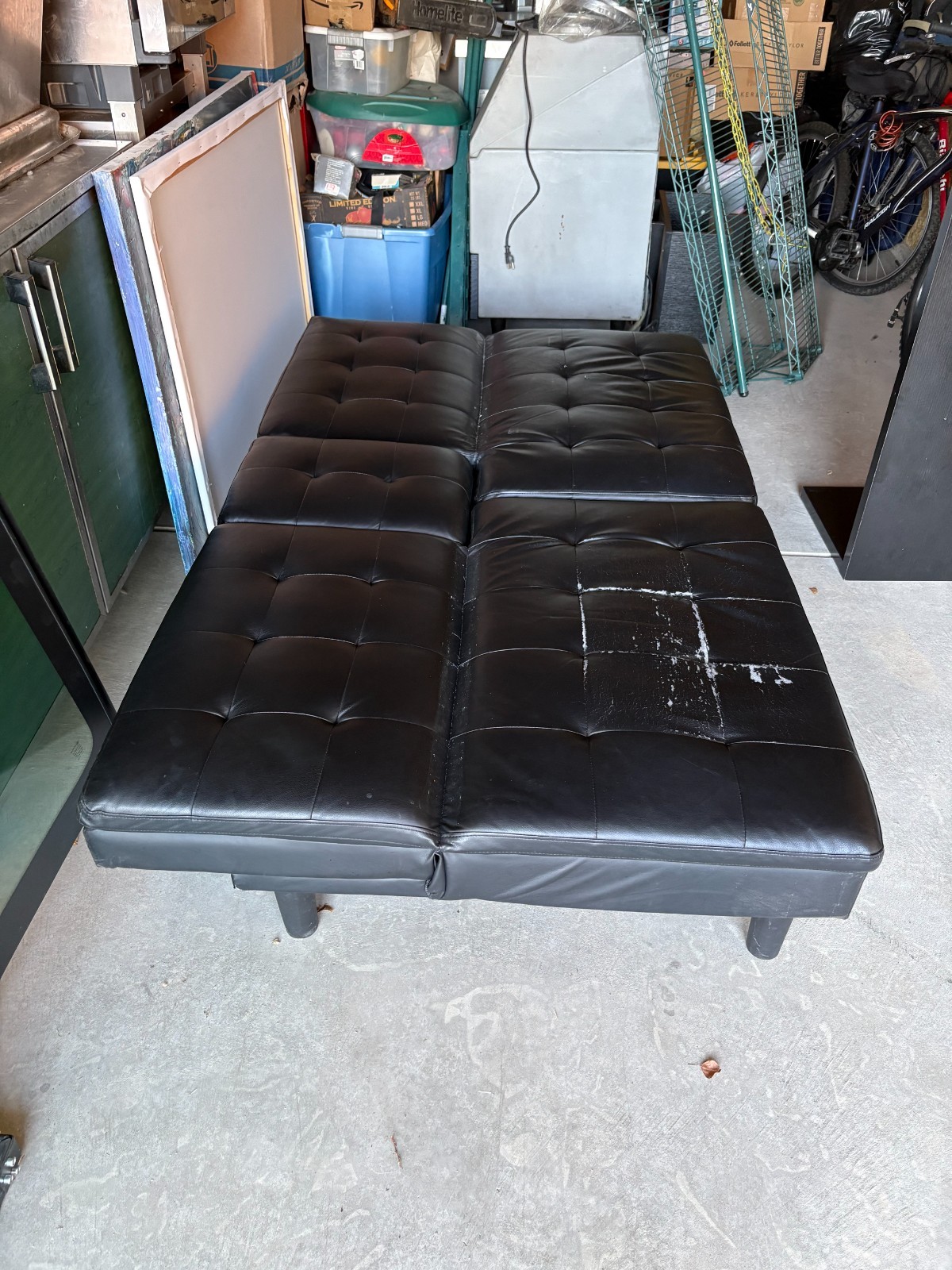 6 ft. Used Folding Studio Couch w/ 2 Drink Holders, Black