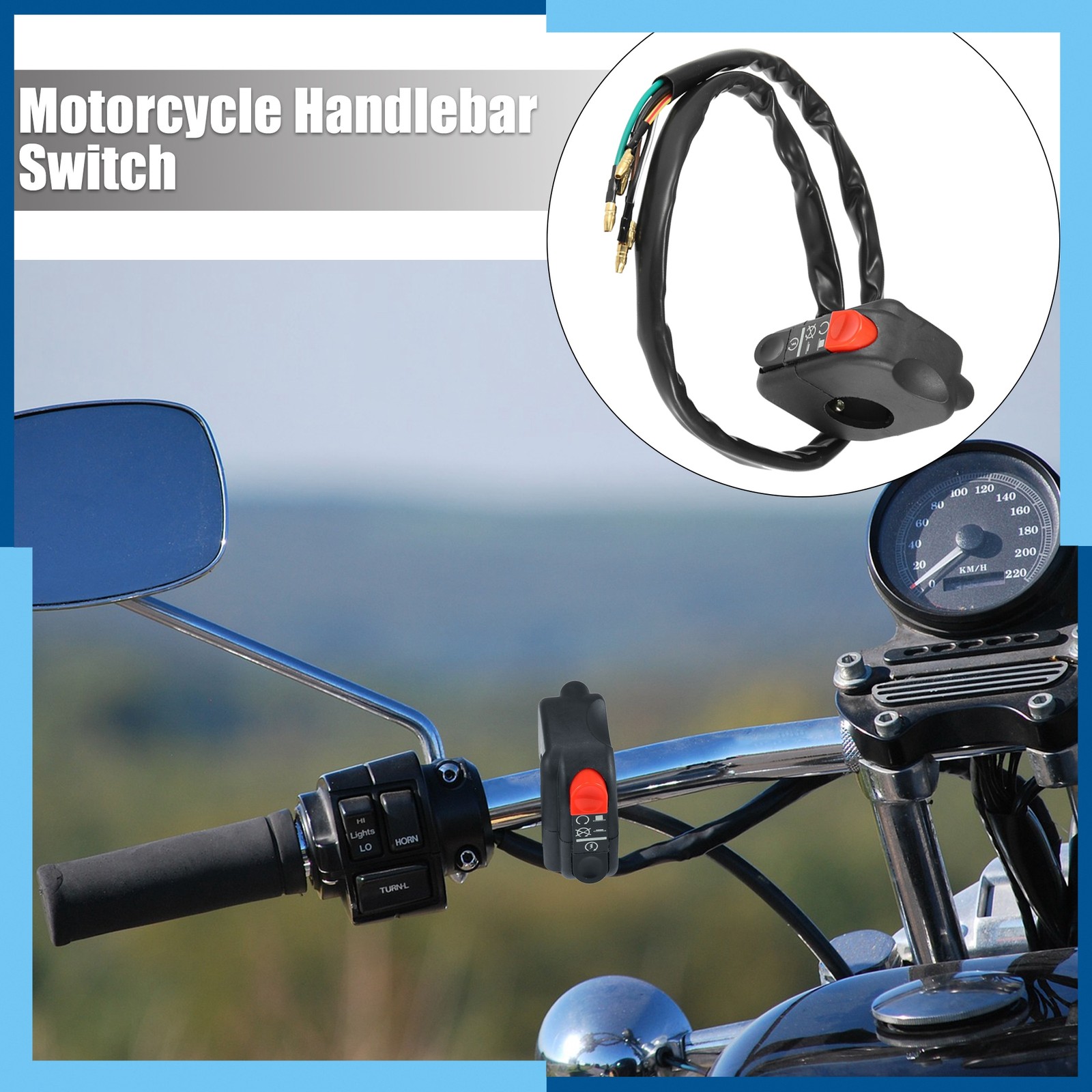 Pack(1) DC 12V 7/8" 22mm Motorcycle Handlebar Headlight Switch Ignition Switch