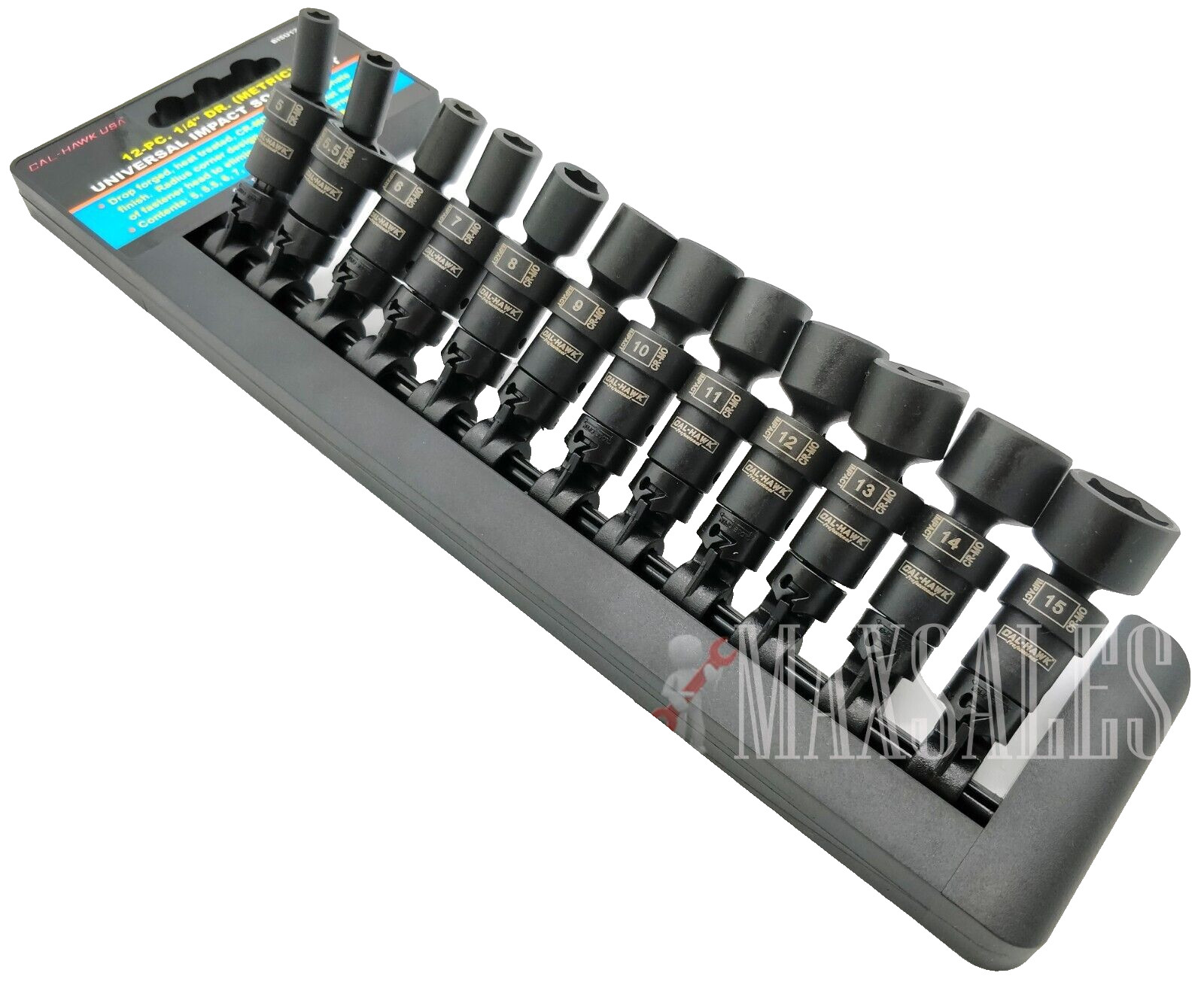 12PC 1/4" Dr Swivel Universal Impact 6 Point Socket Metric Set CR-MO