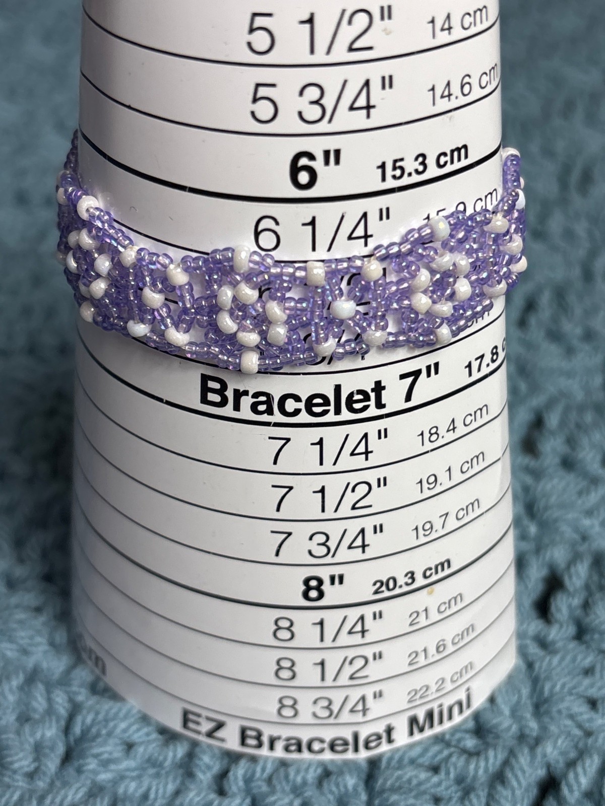 Artisan Seed Bead Bracelet Purple White 6.5 inches Long