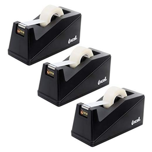 Desk Tape Dispenser (1" core) with Non-Skid Pad, Sand Weighted Base 3-Pack