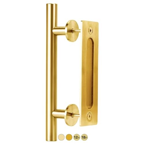 12-Inch Barn Door Handle Kit Closet Door Handle Solid 12" - 1Pack Gold