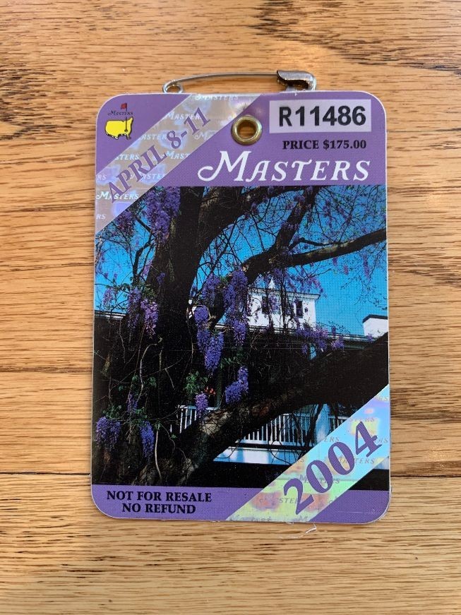2004 MASTERS GOLF AUGUSTA NATIONAL BADGE TICKET PHIL MICKELSON 1ST WIN NICE PGA