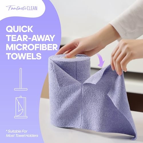 Microfiber Cleaning Cloth Roll -60 Pack, Tear Away Paperless Light-purple