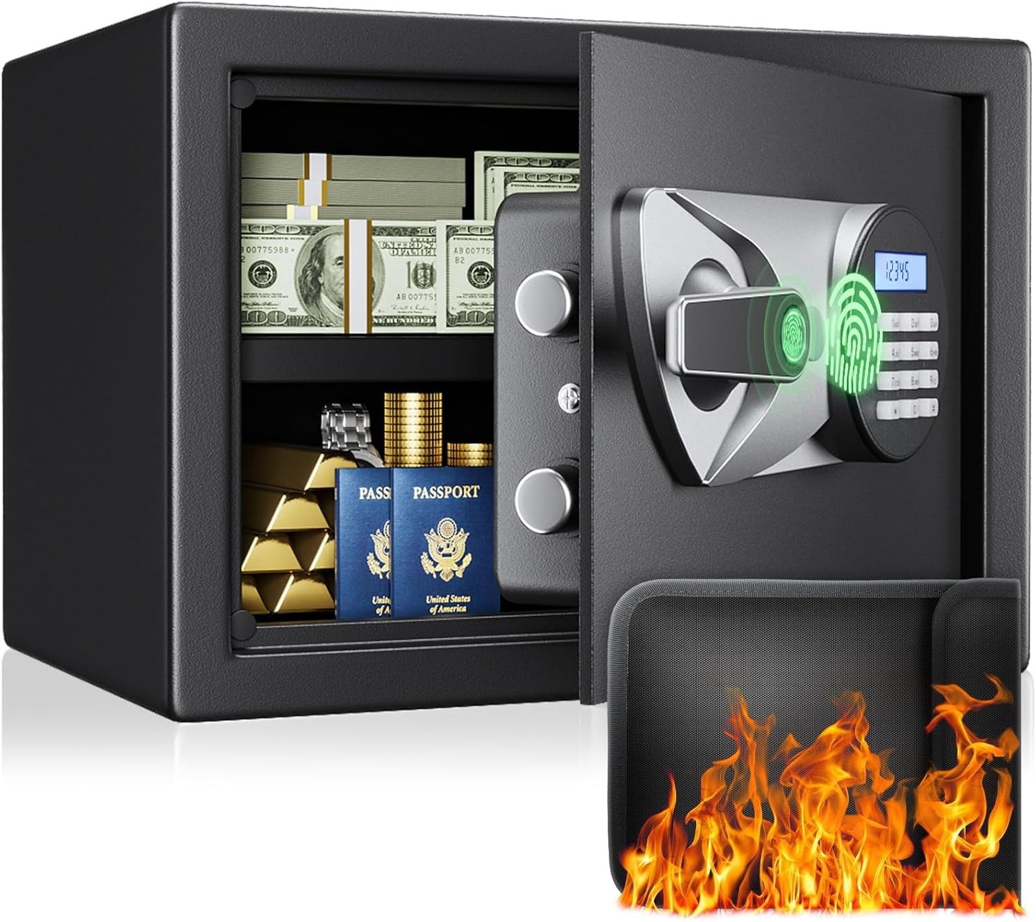 BlackSmith Home Biometric Safe 1.0 Cu Ft Fingerprint Keypad Lock LCD Black