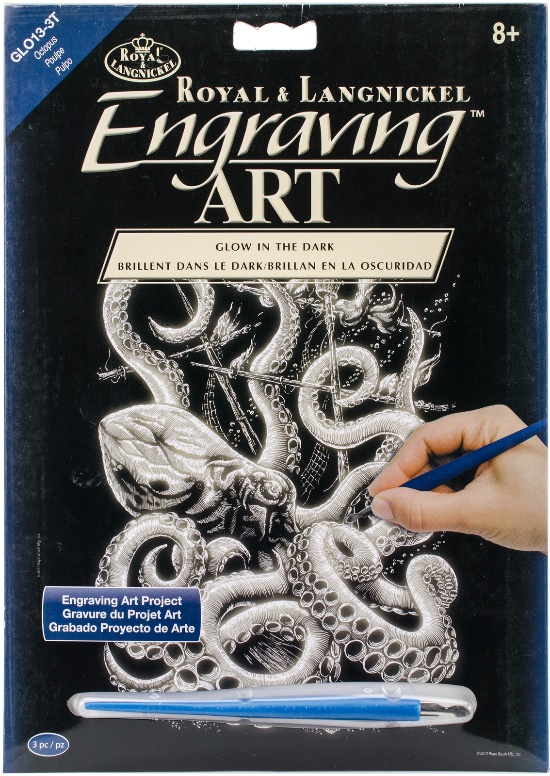 Royal Brush Glow In The Dark Foil Engraving Art Kit 8"X10"-Octopus (3Pk)