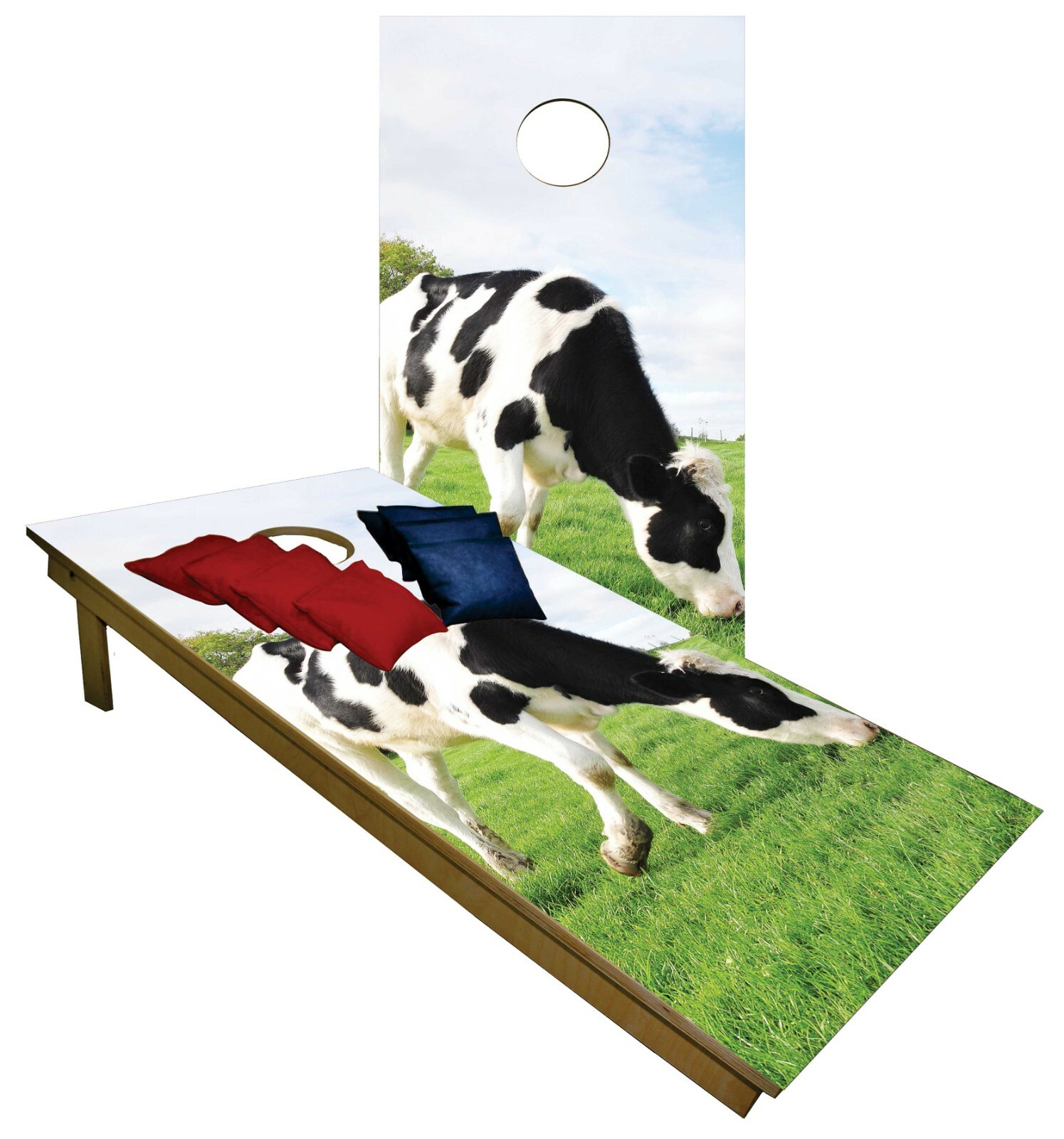 Cornhole Spot Cow Grazing on Field Boards BEANBAG TOSS GAME w Bags Set