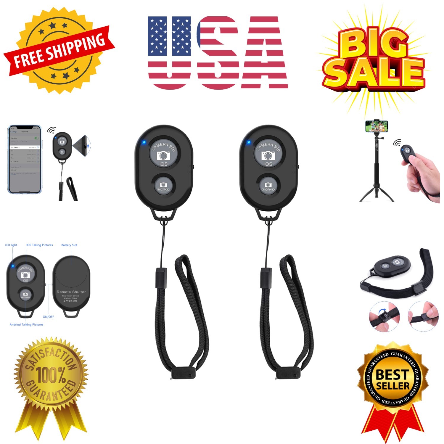 Wireless Camera Remote Shutter for Smartphones 2 Pack, Wireless Phone Camera ...