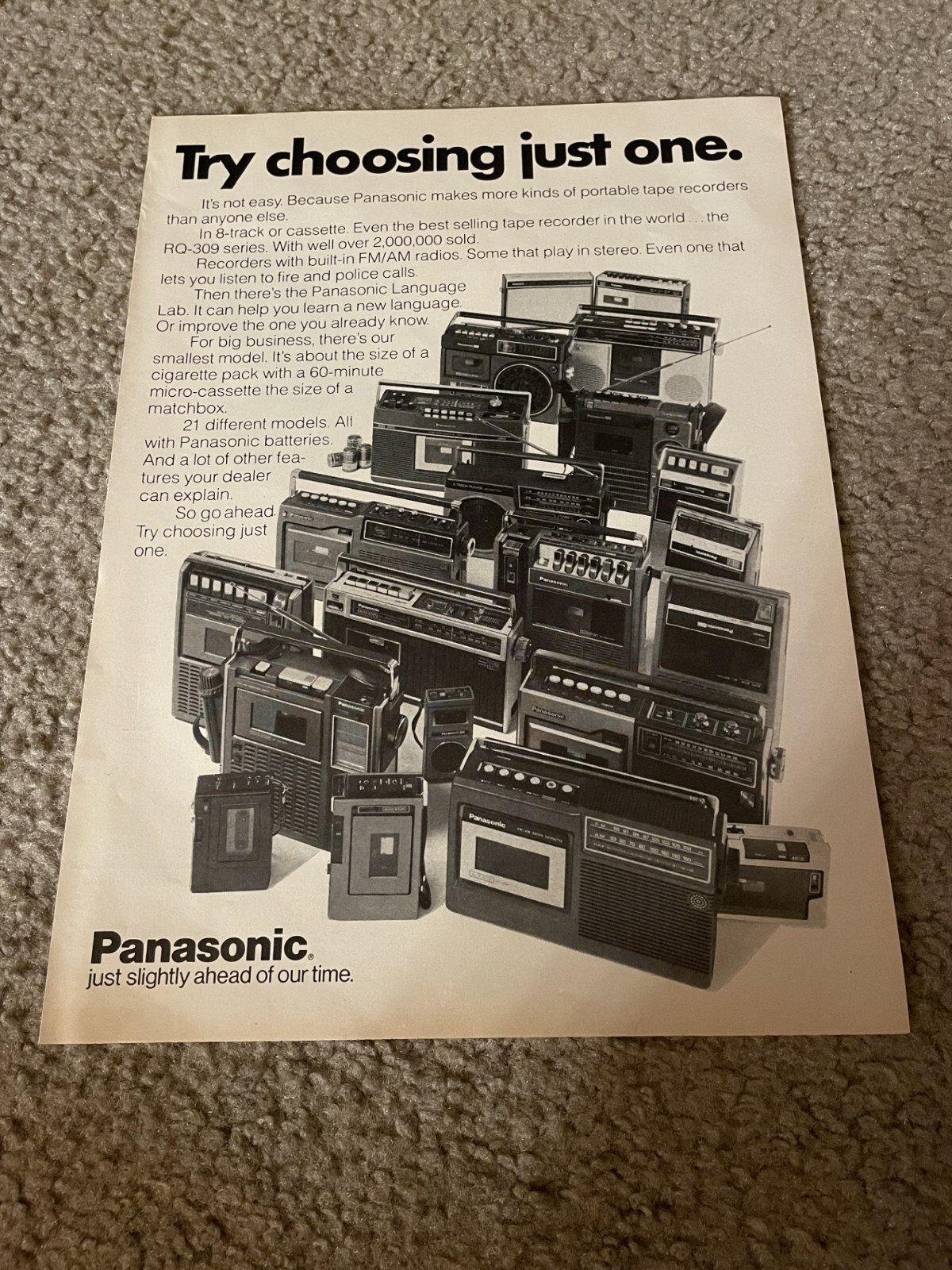 Vintage 1975 PANASONIC STEREO RADIO TAPE RECORDER RQ-309 SERIES Print Ad 1970s