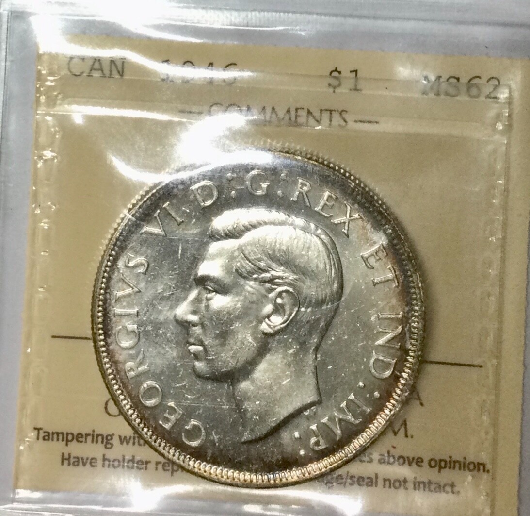 1946 Canada Dollar George VI Key Date MS62 ICCS Graded light rim tone nice