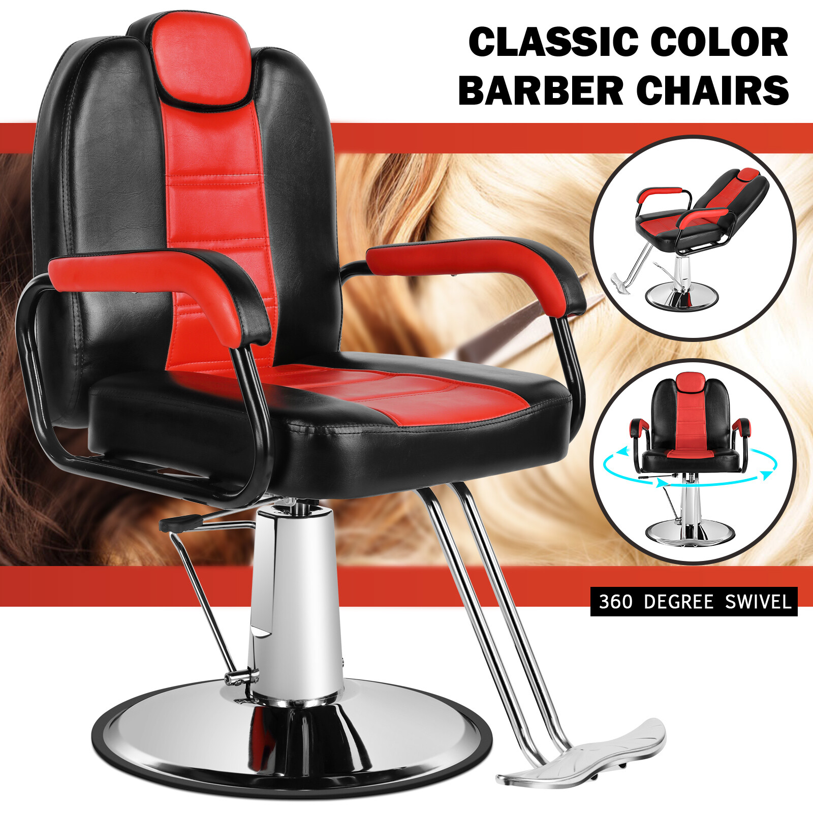 Black+Red All Purpose Hydraulic Reclining Barber Chair  Salon Beauty  Stylist