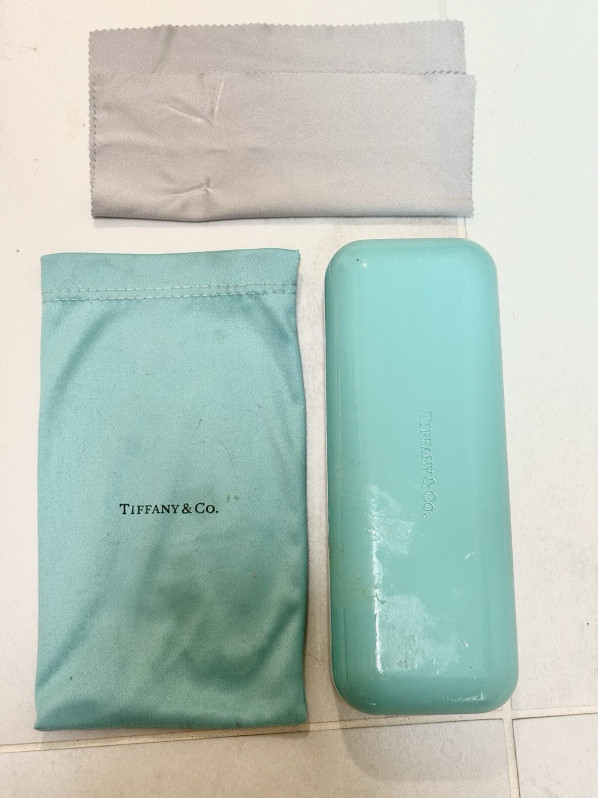 Tiffany & Co. Teal Blue Hard Shell Glasses Case W/dust bag