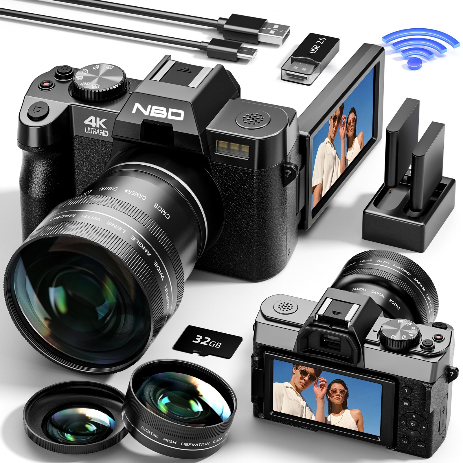 NBD Digital Cameras 4K 16X 48MP 60FPS Camcorder Anti-Shake 32GB TF For Vlogging
