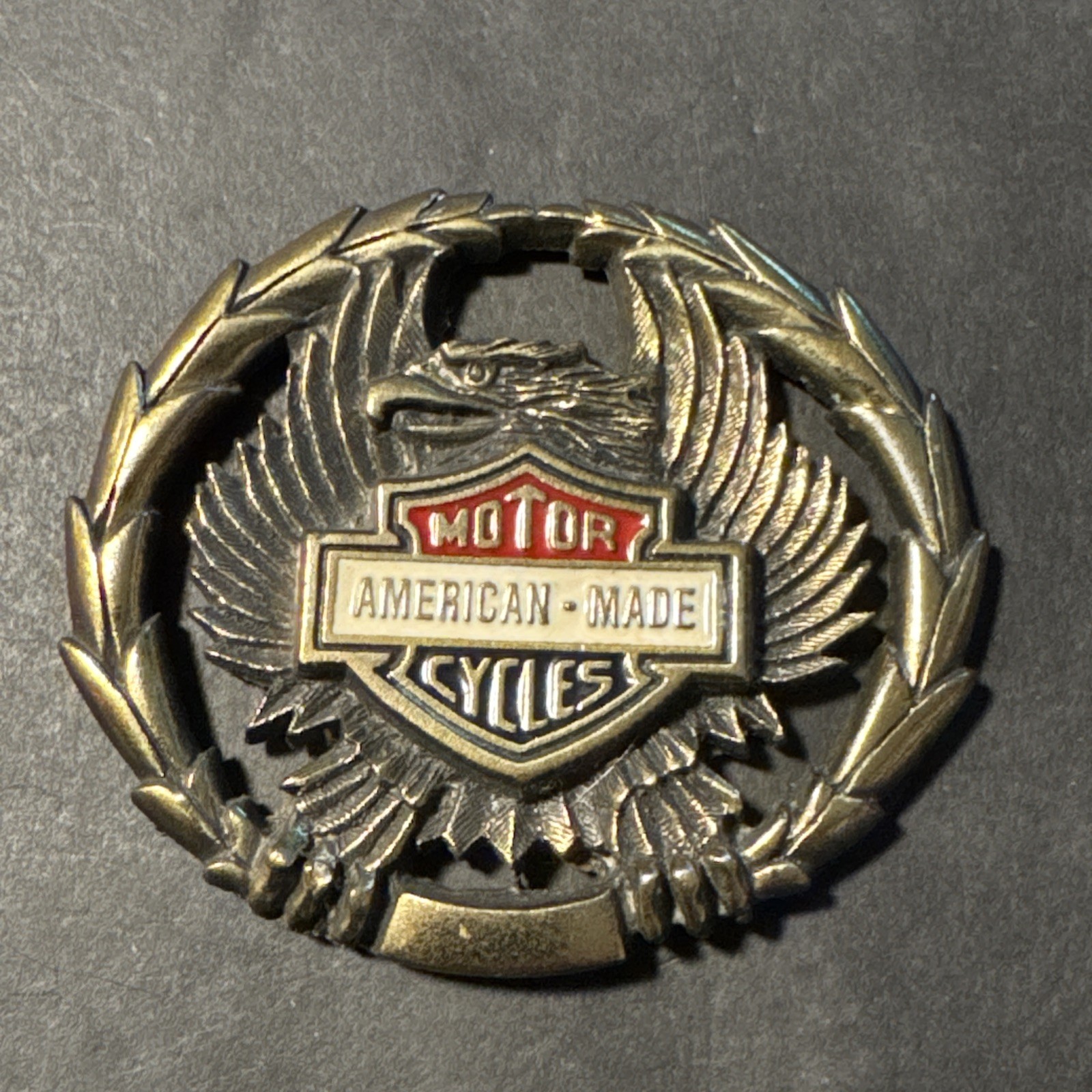 American Made Eagle Logo Motor Cycles Metal Insignia USA Badge Harley Davidson