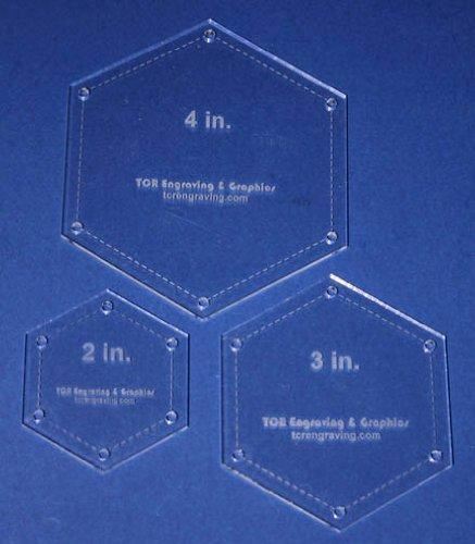 Hexagon Templates. 2", 3", 4" - Clear- With Guide Holes 1/8"