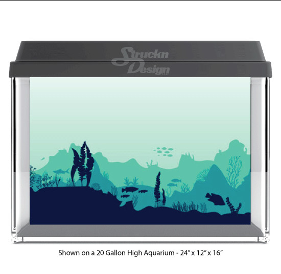 Art Drawn Cyan Sea Floor Polyester Fish Tank Glass Backdrop Aquarium Background